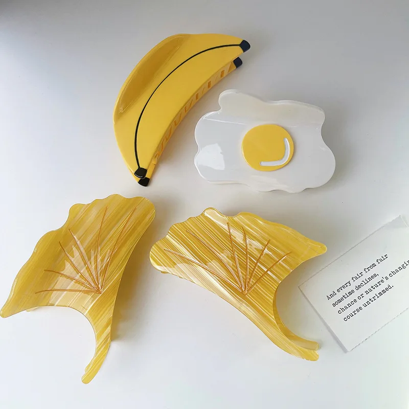 Wholesale Fun Ginkgo Biloba Banana Poached Egg Hair Clip Headgear Temperament Superior Sense Acetic Acid Shark Clip