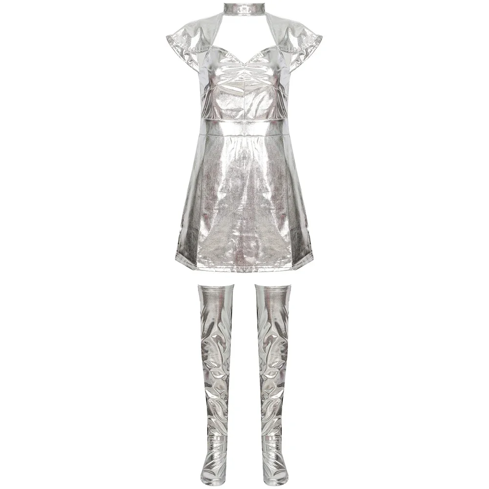 Schönes Sexy Damen-Halloween-Weltraumkostüm Cosplay Planet Silber Mann Uniform Bühnenkostüm Astronauten-Kostüm – Detail 7