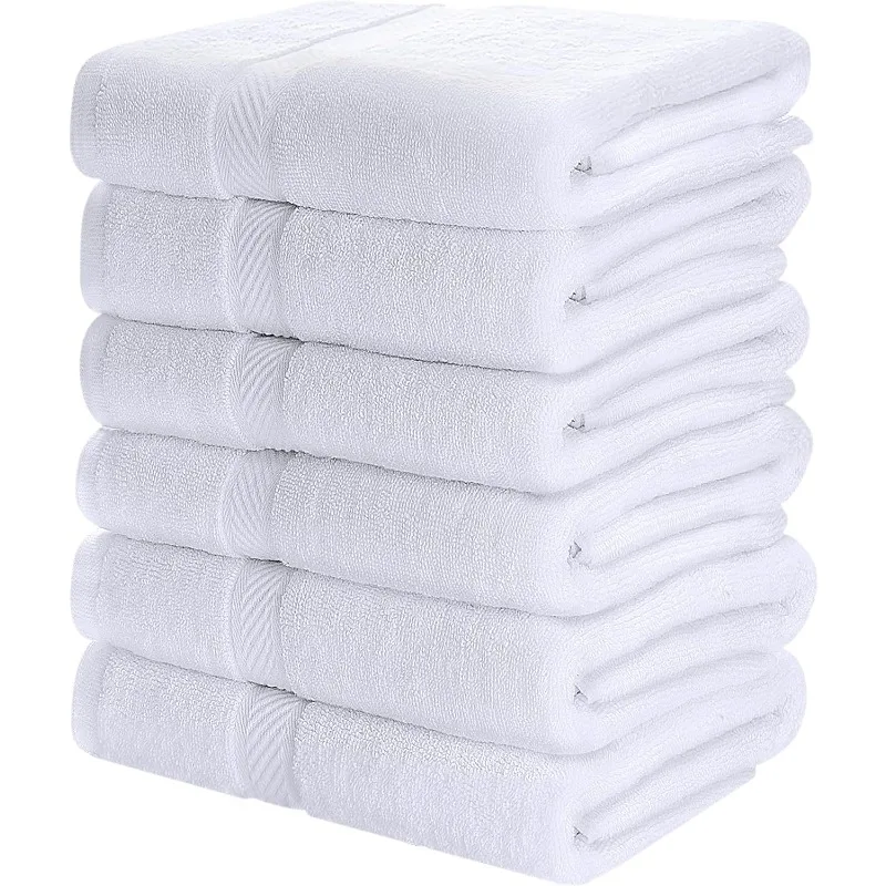 6 Pack Bath Towel Set (24 x 48 Inches), 500 GSM 100% Ring Spun Cotton Medium Lightweight and Highly Absorbent Quick Drying