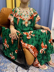 Abayas florales con estampado musulmán para mujer, bata holgada de algodón para mujer, vestidos tradicionales africanos nigerianos con turbante, 2023