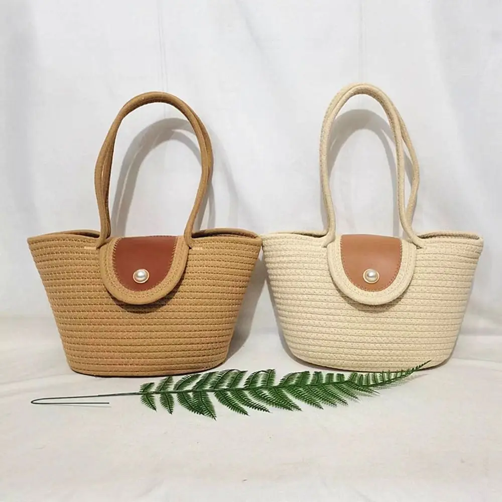

Portable Travel Shopping Bag Pearl Beach Bag Large Capacity Bohemian Korean Bag Shoulder Bag Woven Straw Bag Women Handbag