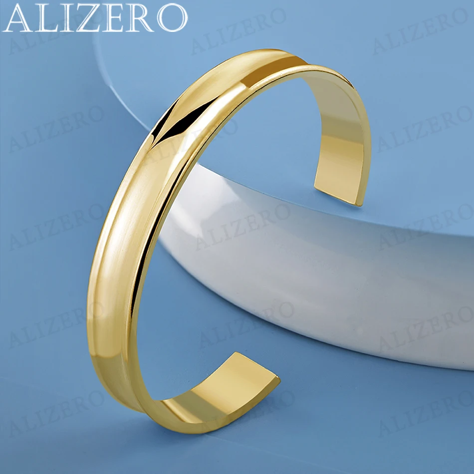 ALIZERO 18K Gold Smooth 12mm Bangles Bracelets For Women Men Fashion Wedding Engagement Party Jewelry Gifts