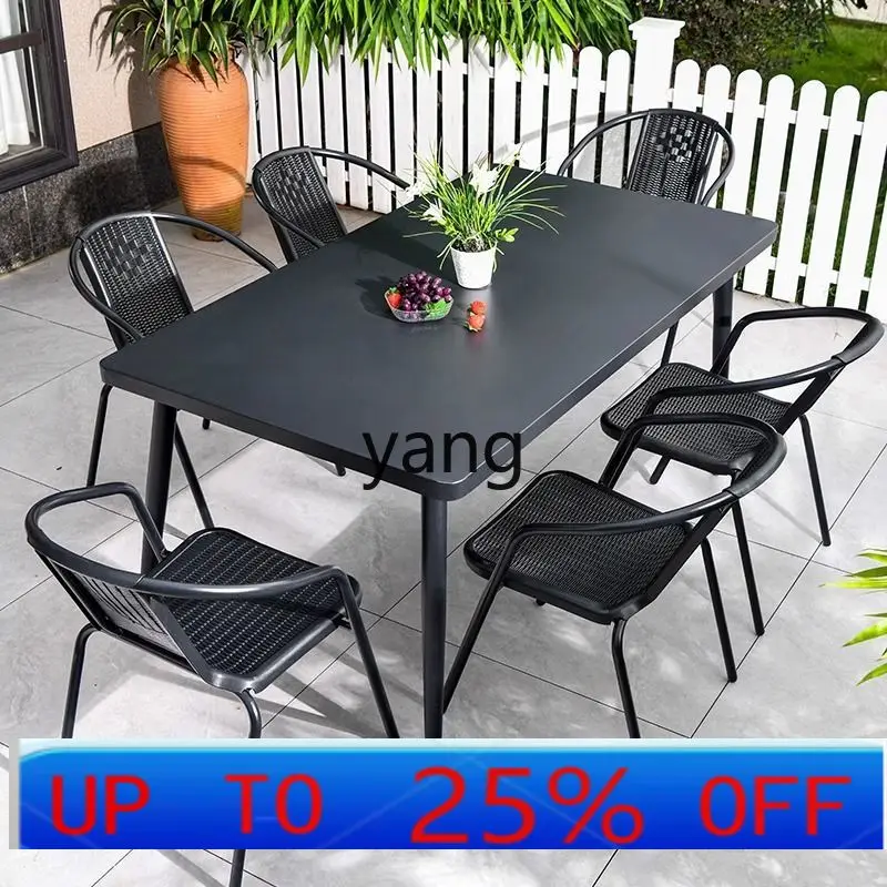 LTT outdoor tables and chairs balcony wrought iron plastic wood five-piece set outdoor open-air milk tea shop outside