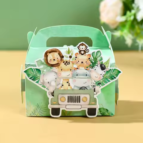 4pcs DIY Jungle Animal Candy Boxes Safari Birthday Party Decoration Kids Gift Packaging Box Wild One Baby Shower Supplies