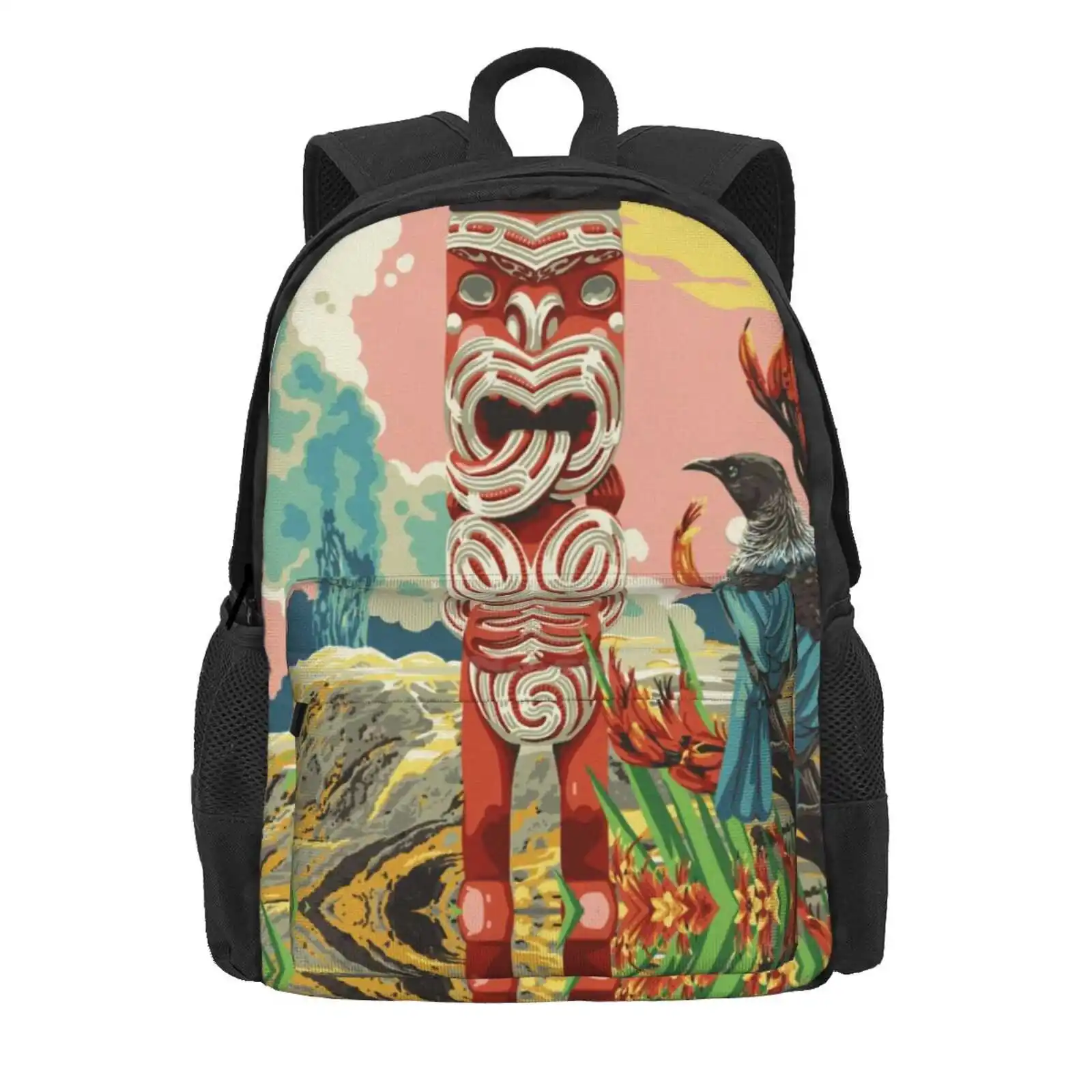 Rotorua Hot Sale Schoolbag Backpack Fashion Bags Nz Vintage Rotorua Travel Tourism New Zealand Maori Tui Harakeke Geyser Colour