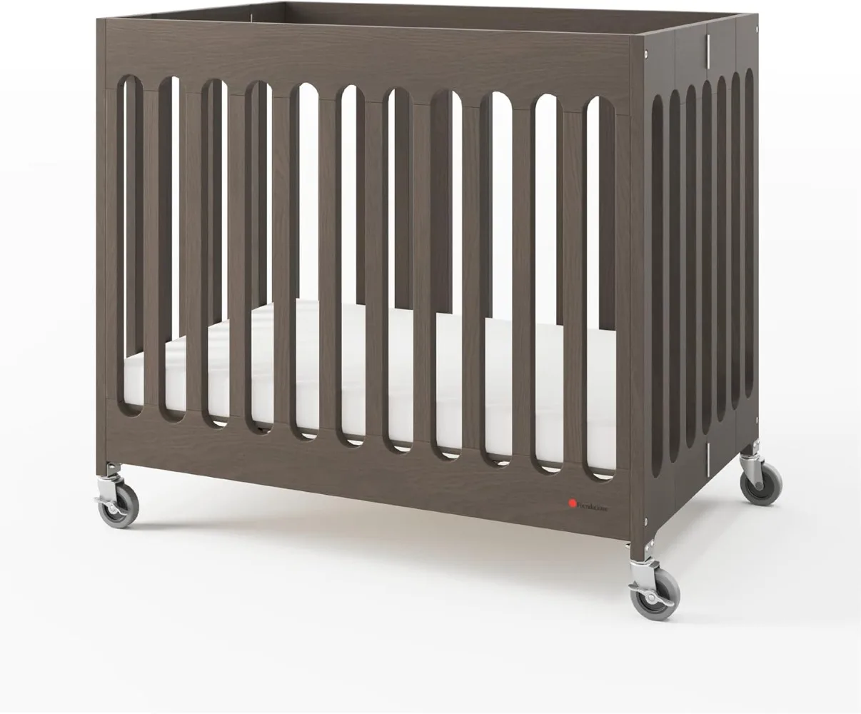 Boutique Compact Folding Crib for Baby, Portable Mini Crib for Hotels, Homes, and Nurseries, Modern Design Wood Crib