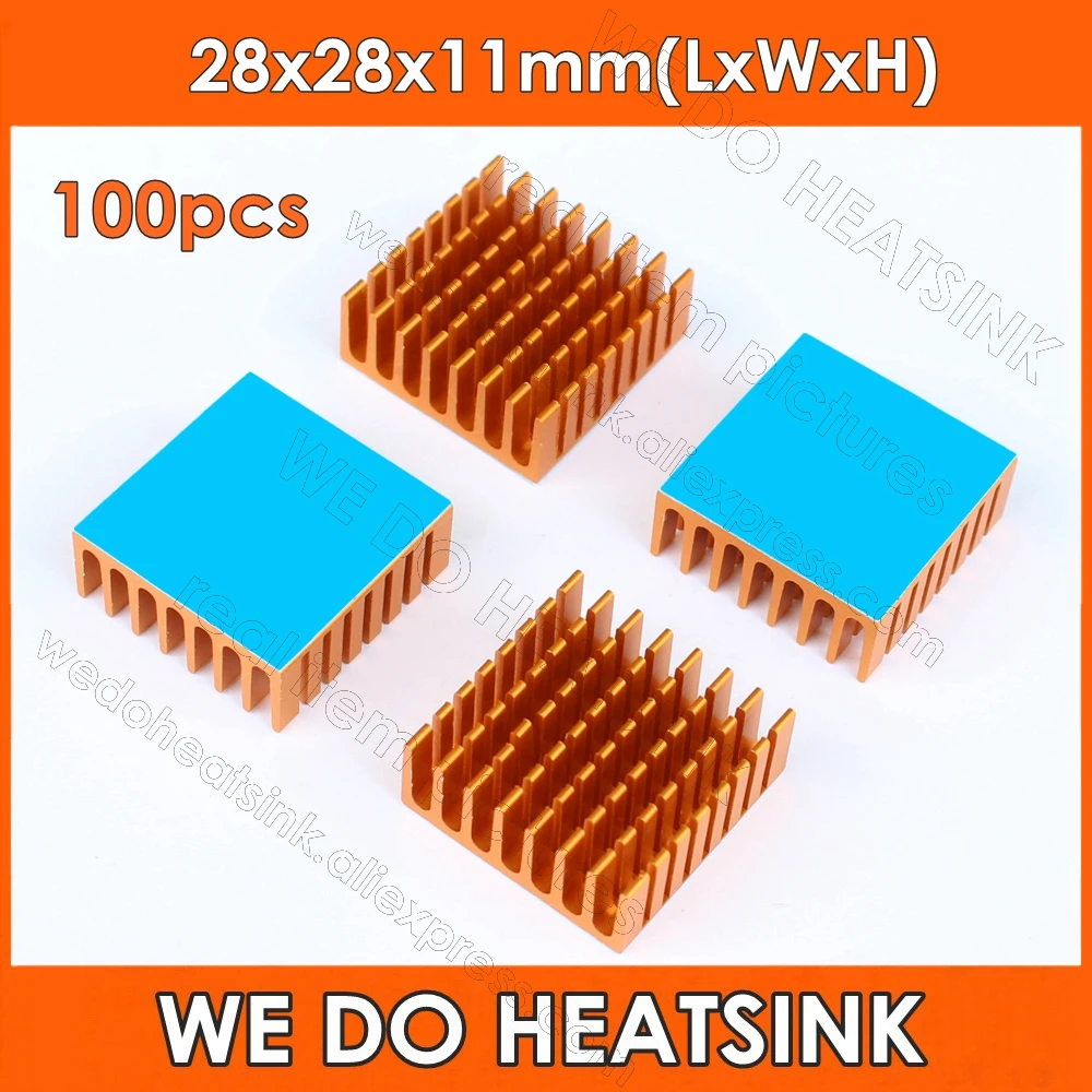 

WE DO HEATSINK 100pcs 28x28x11mm Silver Slotted Anodized Aluminum Heatsink Cooler With Thermal Conductive Adhesive Transfer Pads