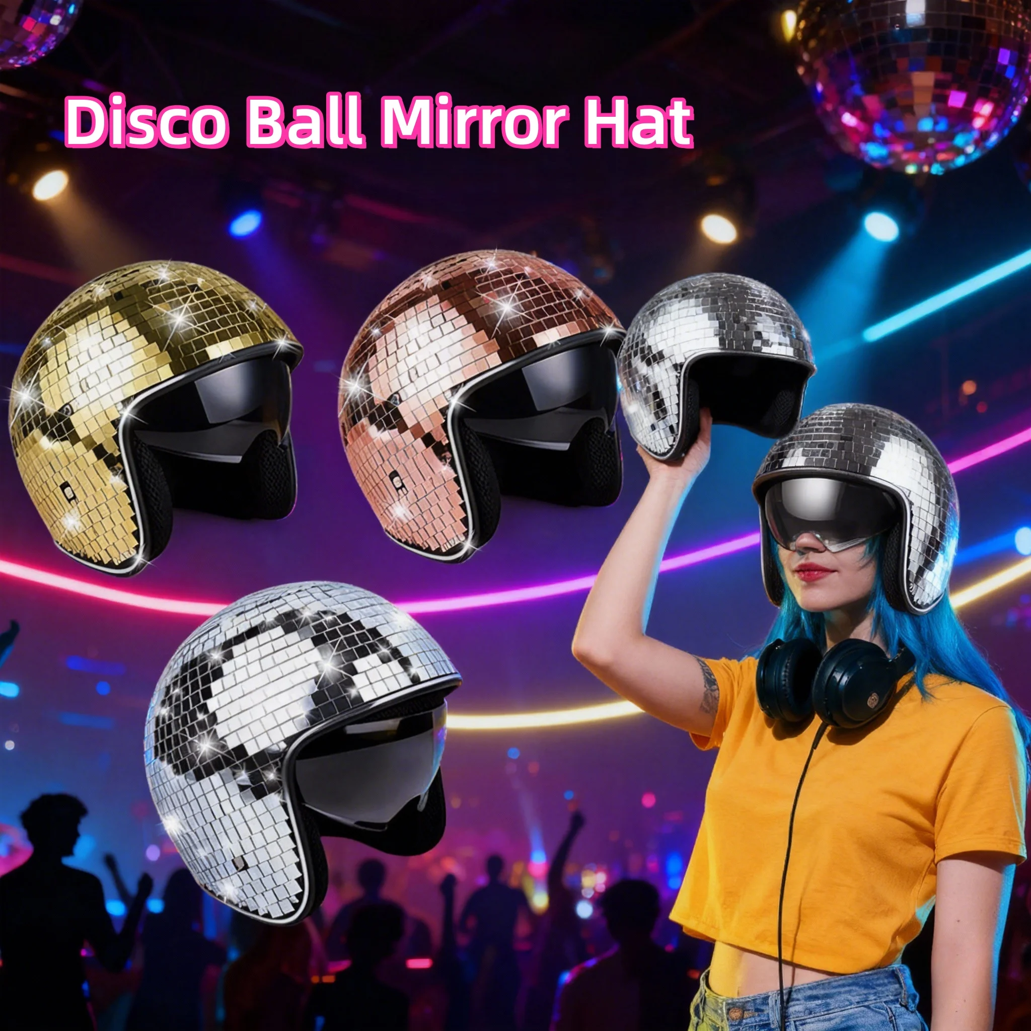 

Выдвижная шляпа с зеркалом в виде диско-шара, шлем в виде диско-шара для девичника, баров, клубов и торжеств для взрослых, рок-тематика