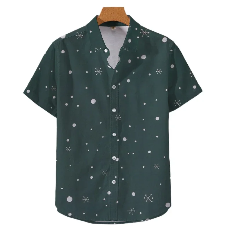 Green Shirts Combined Type Men Clothing Digital Printed Flip Collar Thin Short Sleeved Top Summer Shirt