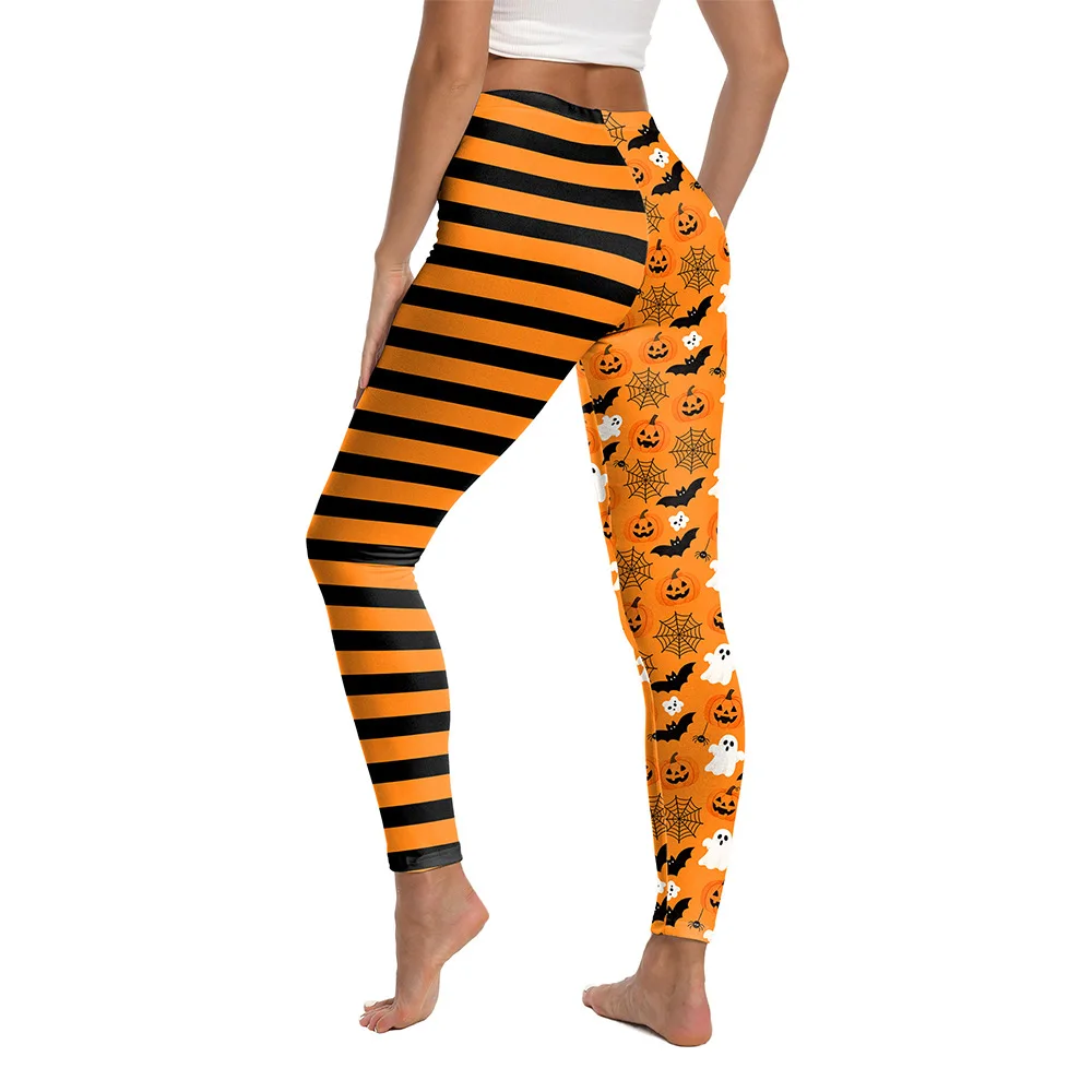 New Halloween Theme Cartoon Printed Leggings High Waist High Elastic Striped Yoga Pants Sports Leggings for Woman Sportswear