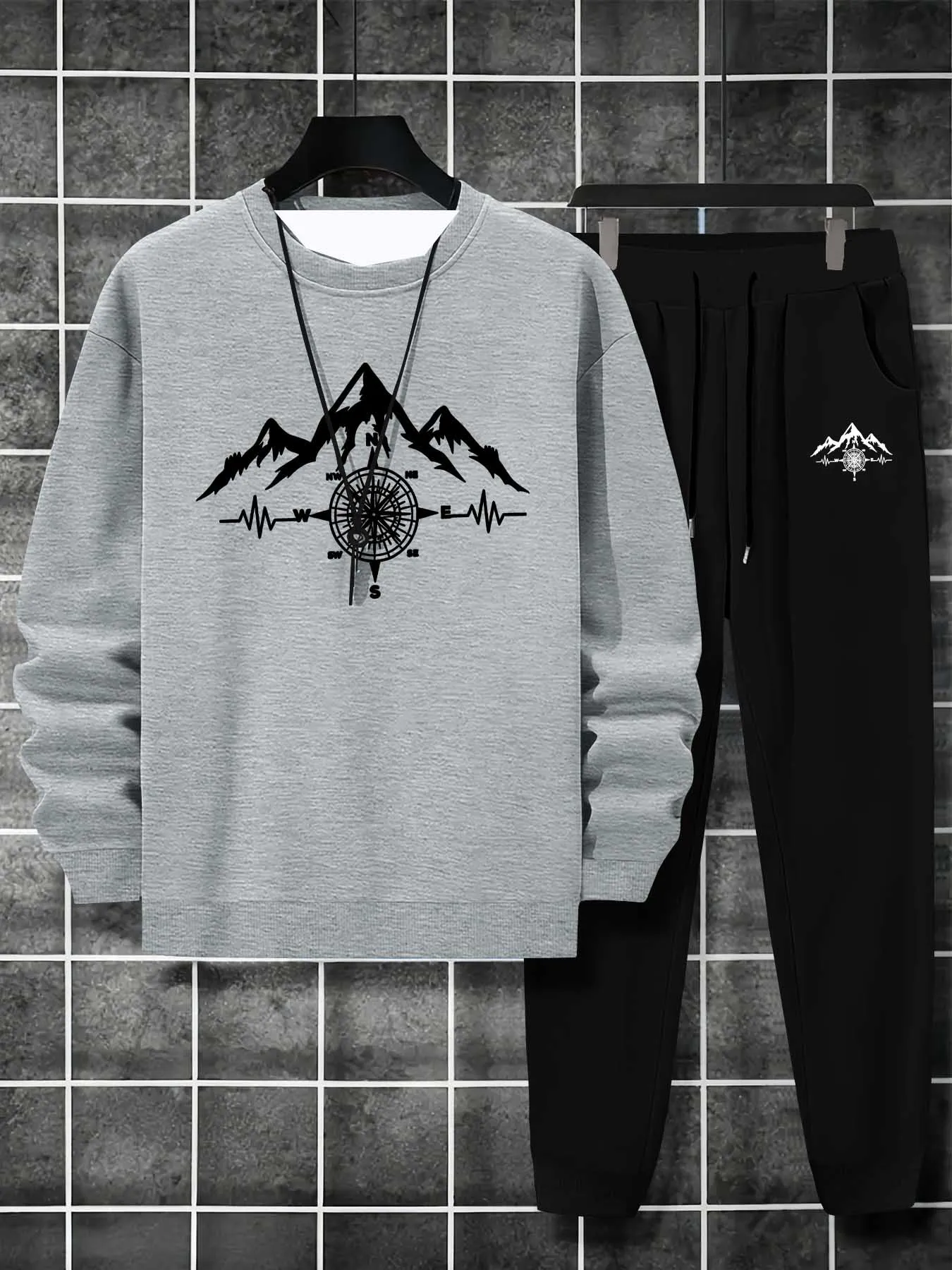 2025 خريف/شتاء جديد Y2K طقم رياضي رجالي بسيط ثلاثي الأبعاد مطبوع موضة مناسبة للرجال الشارع الترفيه اليومي 2 قطعة مجموعة #3