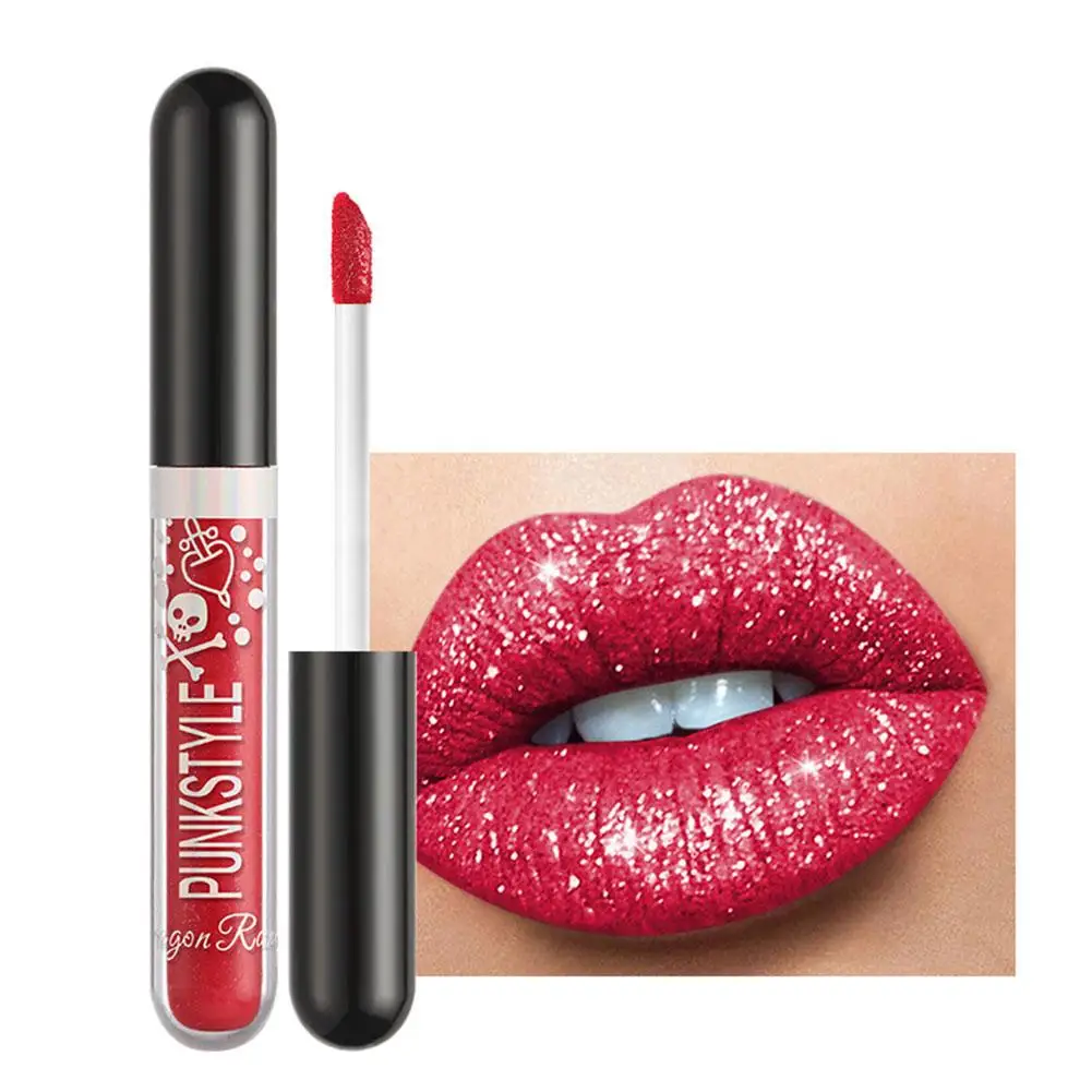 1pc Halloween Gloss Lip Liquid Glaze Diamond Lipstick Cosmetics Gloss Non-Stick Lipstick Lip Pearlescent Lip Korean V8Z0