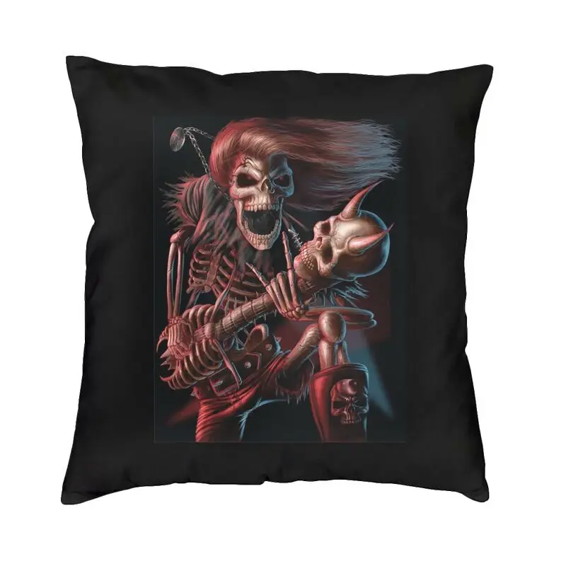 Megadeths Rock Skeleton Playing Guitar Cushion Cover 40x40cm Home Decor 3D Printing Throw Pillow for Living Room Double Side