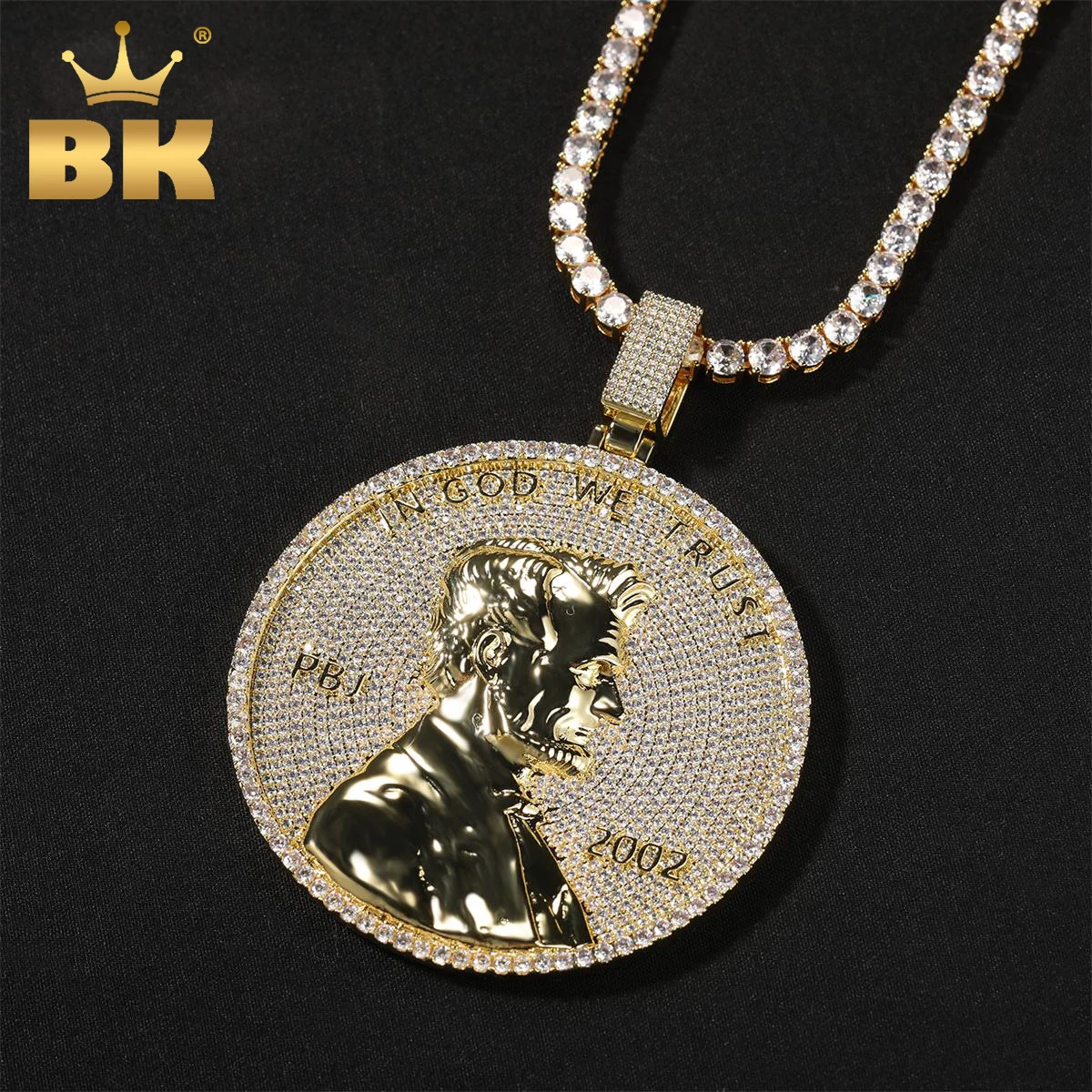 THE BLING KING Men Hip Hop Iced Out Lincoln Portrait Coin Pendant Necklace Full CZ Round Medallion Jewelry for Party Gift