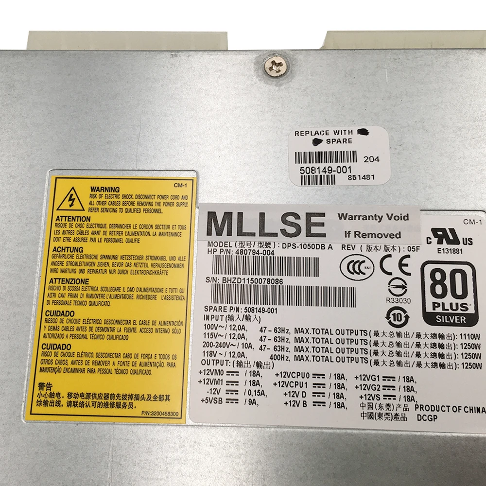 Z800 Power Supply 1250W DPS-1050DB A 480794-002 480794-003 508149