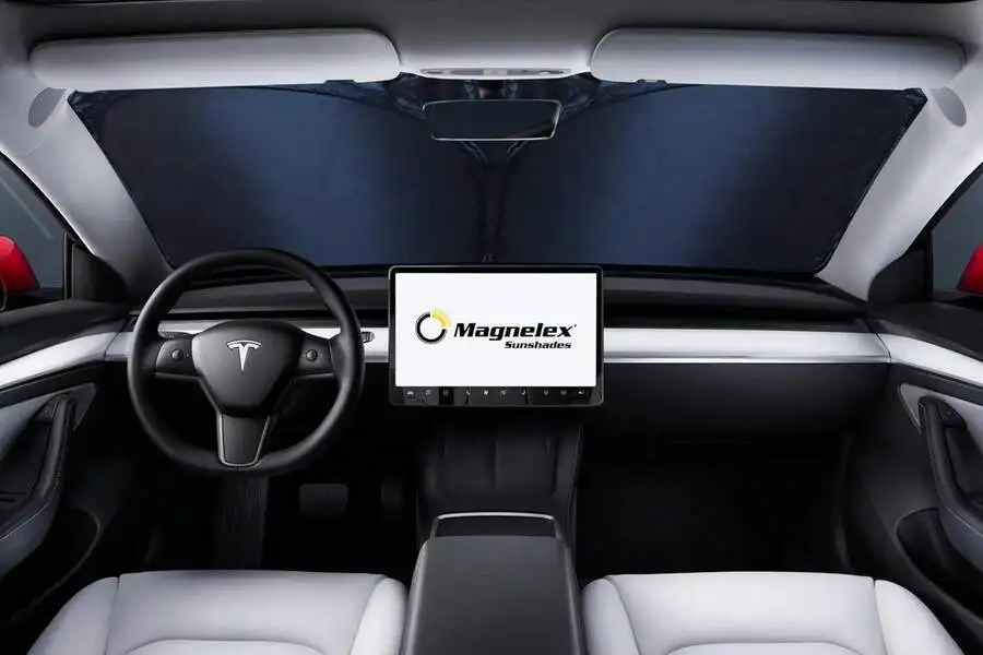 

Foldable Windshield Sun Shade For Model 3 And Model Y 2017-2026 Reflective 240T Material With Mirror Cut Out