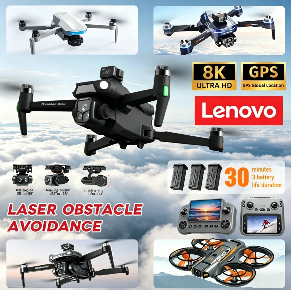 

Lenovo GPS RC Drone 4K 8K Professional HD Aerial Photography Laser obstacle avoidance Aircraft Quadcopter Three-axis gimbal Dro