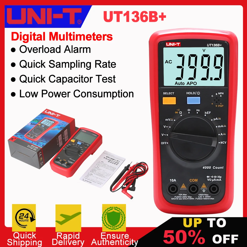 multimetro uni t digital ut136b plus ut136c plus 1000v 10a desligamento automatico tensao ac dc medidor de diodo ohm teste de temperatura 01