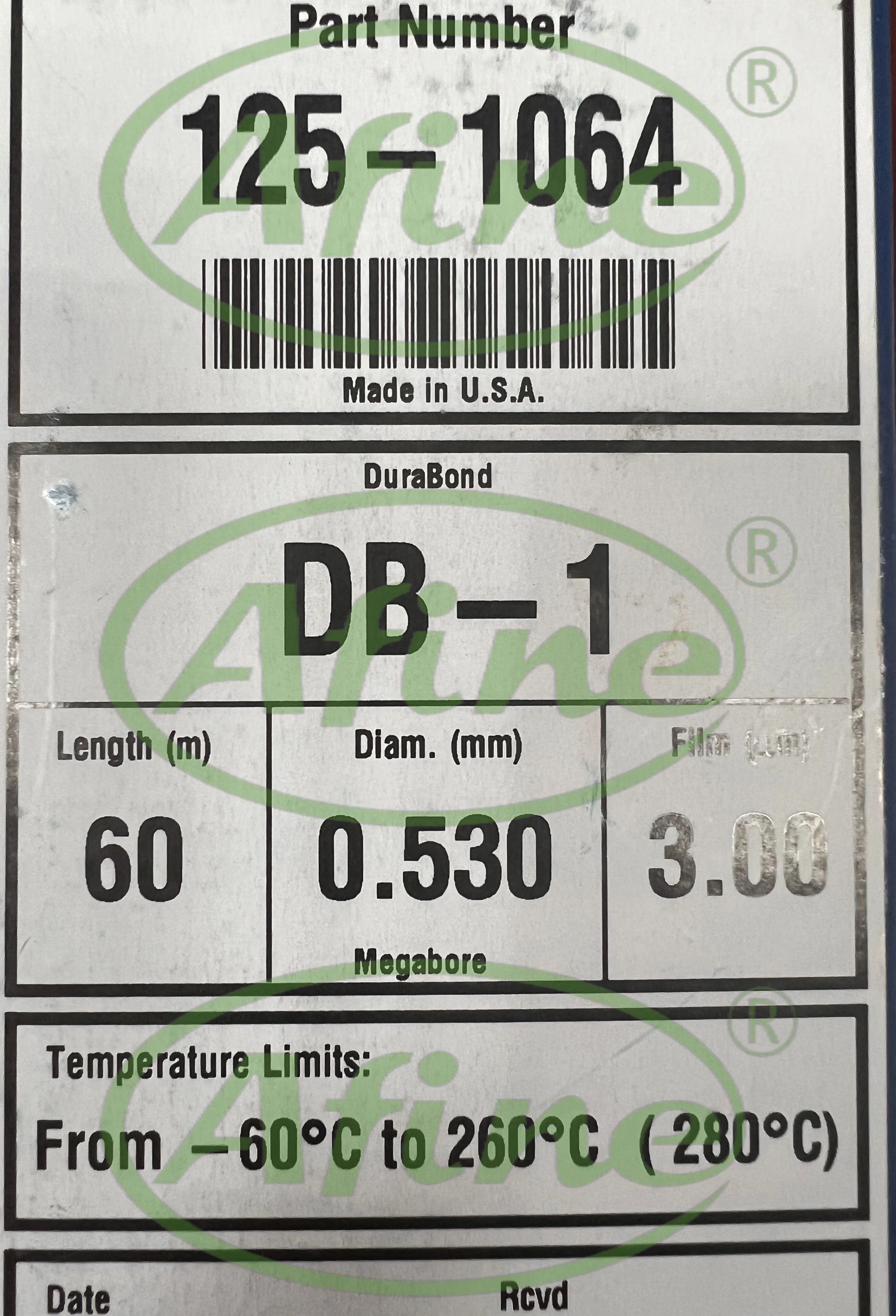 

AFINE Agilent JW DB-1 Gas Chromatography Column 125-1064 GC Systems 60m 0.53mm 3.00µm 7-inch Rack Columns