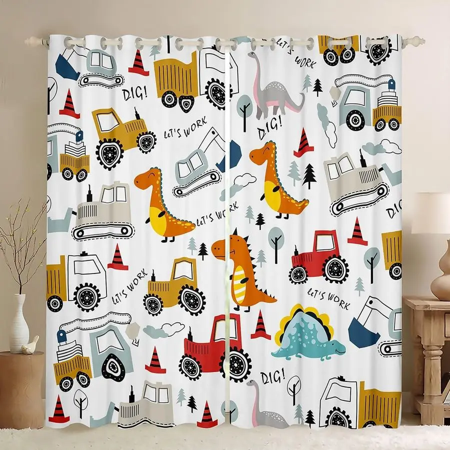 

Шторы для детской спальни с мультяшными динозаврами, светонепроницаемые, 3050, с изображением строительной техники, темные занавески, строительные машины, кавайные