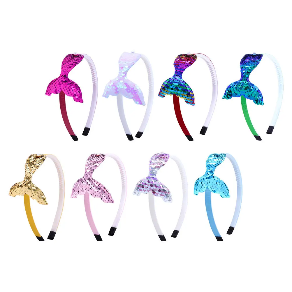 

8Pcs Mermaid Tail Headbands for Girls Nonslip Design Sparkling Sequins Fake Pearls Party Cosplay Everyday Wear