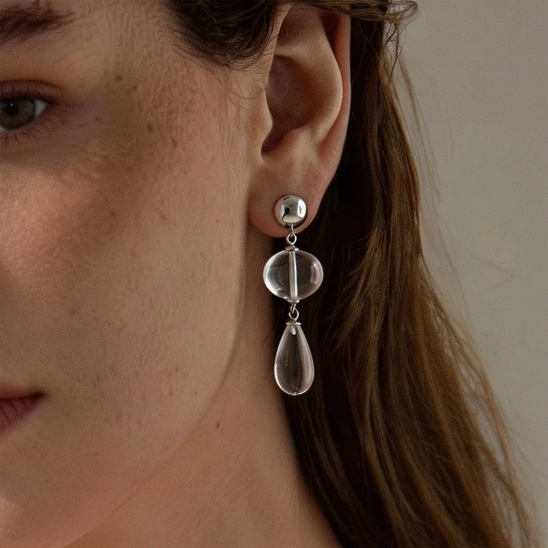 Oval waterdrop crystal dangle earrings for women Transparent earrings summer daily minimalist jewelry