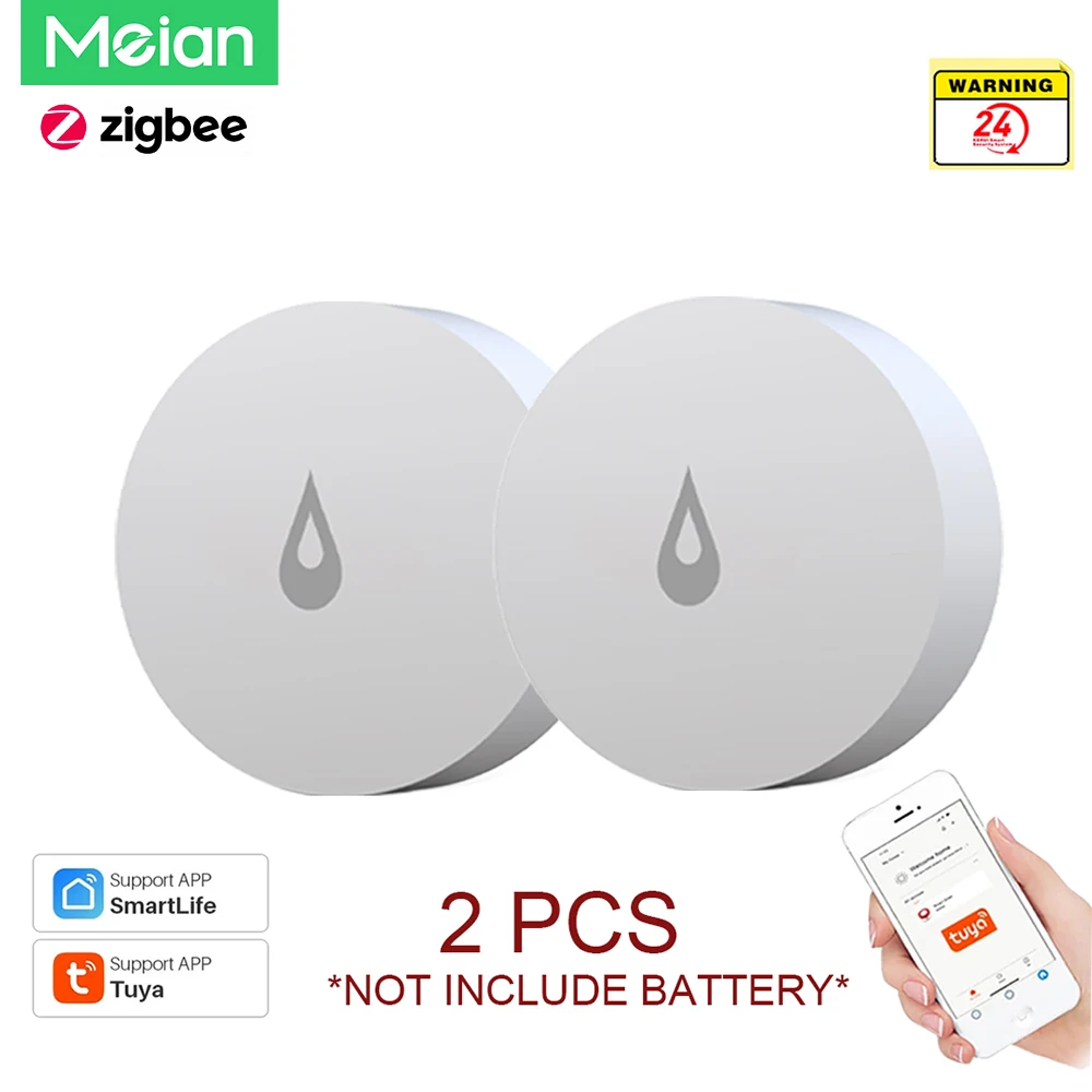 Meian 2PCS ZigBee Water Flood Leak Immersion Sensor Water Linkage Detector Alert Overflow IP68 Alarm Security Protection