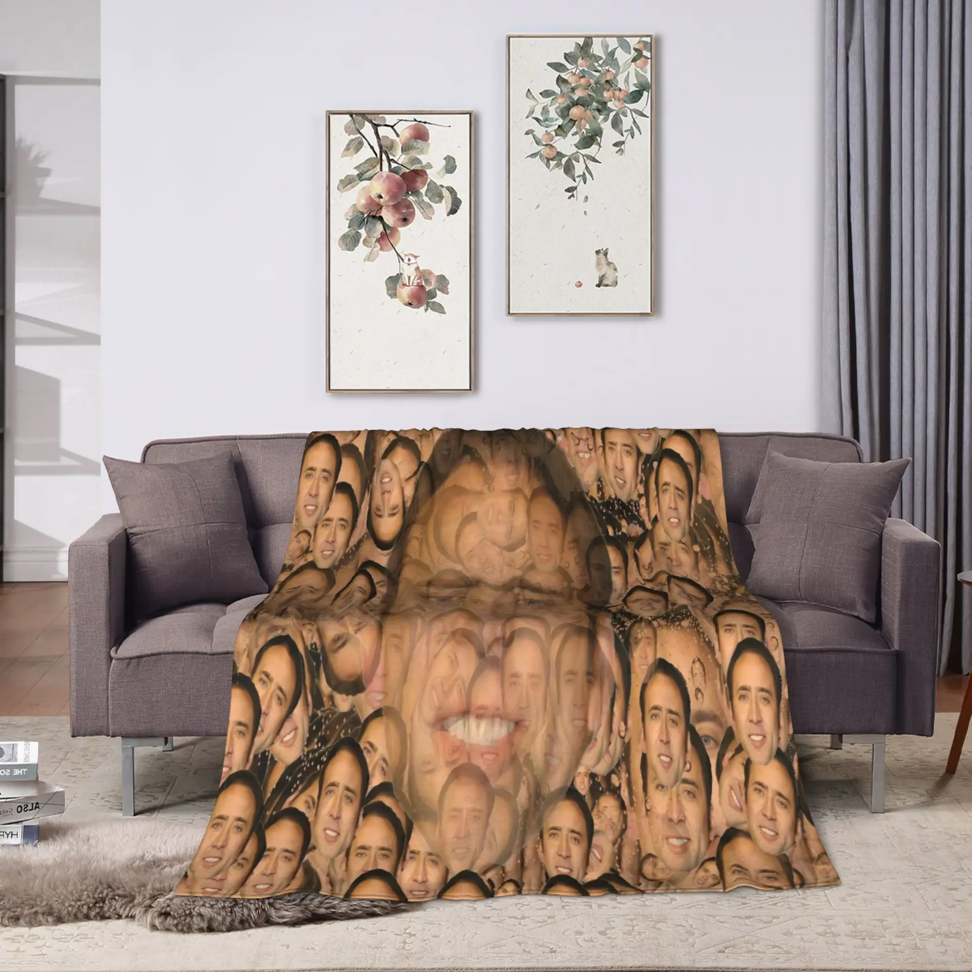 Nicolas Cage Face Super Soft Blanket  Camping Plush Throw Blanket Fluffy Living Room Flannel Bedspread Sofa Bed Cover