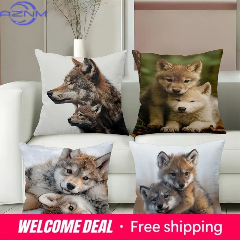 

Wolf Pattern Pillow Covers Cute Wolf Family Design Polyester pillowcase, sofa decorative cushion cov Headboard Pillow