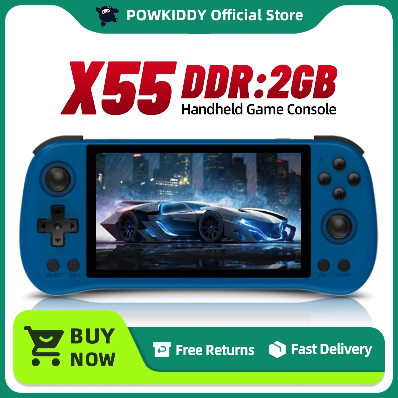 POWKIDDY X55 5.5 INCH 1280*720 IPS Screen RK3566 Handheld Game Console Open-Source Retro Console Children's gifts