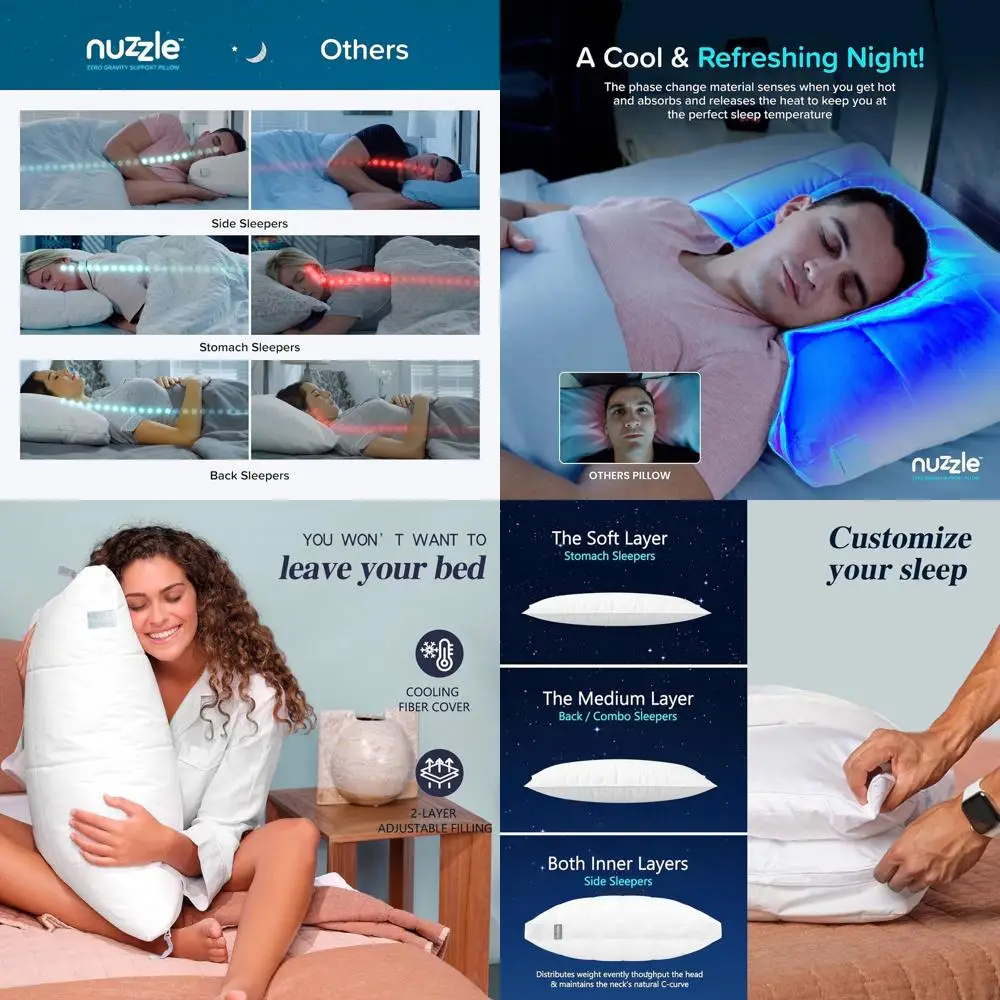 

Набор роскошных охлаждающих регулируемых подушек для сна на боку и на спине, идеально подходят для комфорта и поддержки