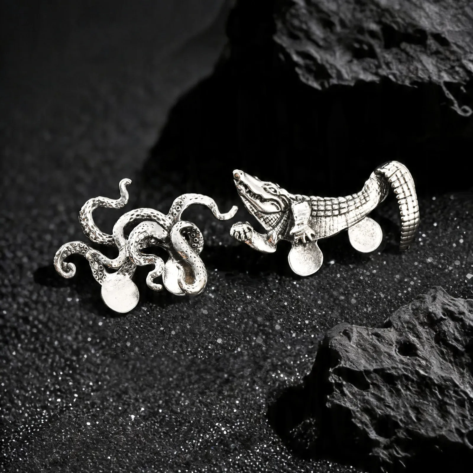 Vnox Exquisite Creative Crocodile Tiger Octopus Animal Pocket Brooch for Men, Retro Gentleman Suit Coat Accessories Jewelry Gift view 5