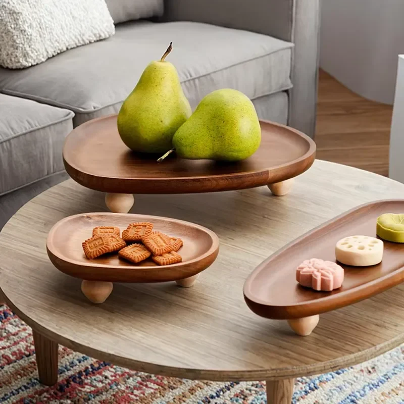 American Bamboo Round Tall Tray for Fruit Pastry Snack Tea Storage Made in Guangdong