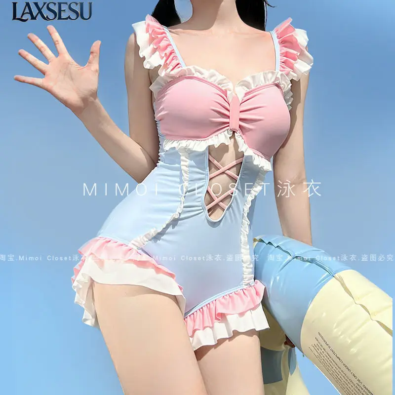 Japanese Style Lolita Swimwear 2026 Summer New Girl One-Piece Swim Suits Sweet Cute Sexy One Piece Swimsuit for Women