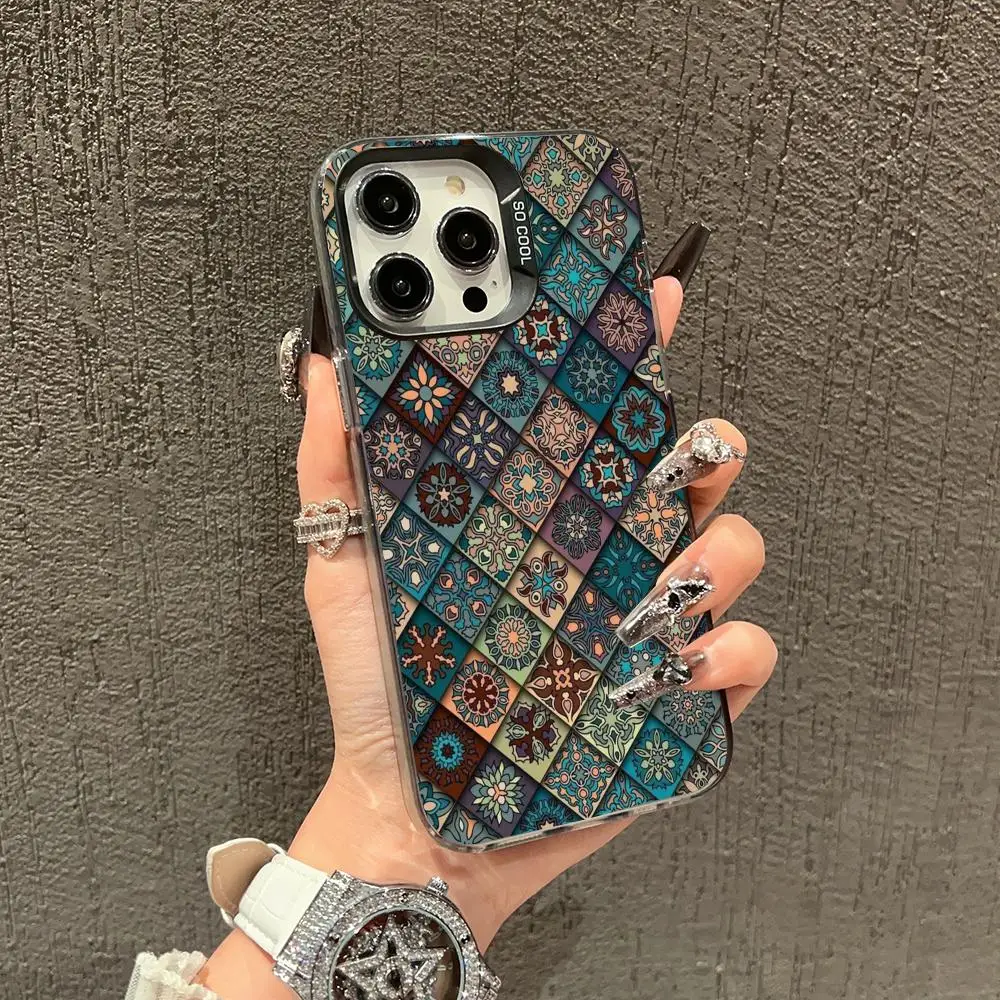 

Persian-style patchwork phone case for iPhone 16 15 14 13 12 11 Pro/ Max/Plus shock-proof rear cover anti-fingerprint