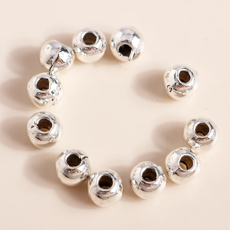 Leslie 100 Stück 4mm Legierungsanhänger Silberfarbene Metall-CCB-Rundperlen für Schmuckherstellung Zubehör DIY Großhandel – Detail 3