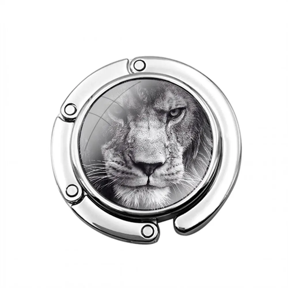 Animal cool tiger leopard lion wolf Foldable Purse Hook for Women's  Table Handbag Storage Folding Decor Table Hook image 2