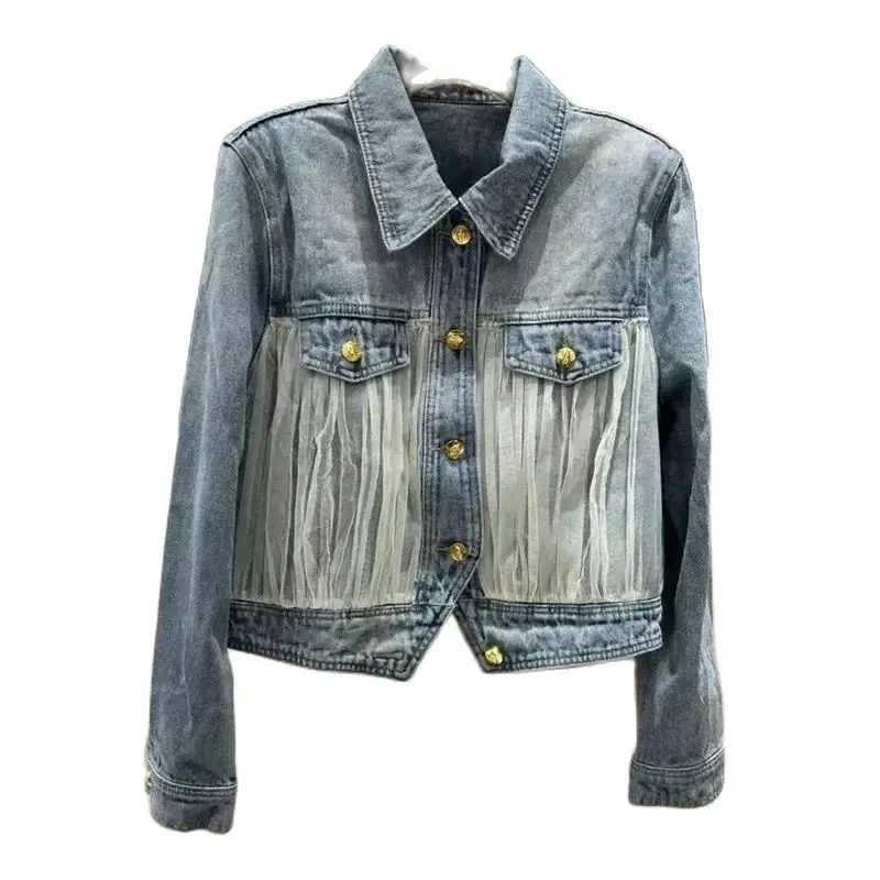 Spring Autumn Denim Jacket Women 2025 New Fashion Loose Casual Gauze Join Together Coat Button Temperament Outerwear Female