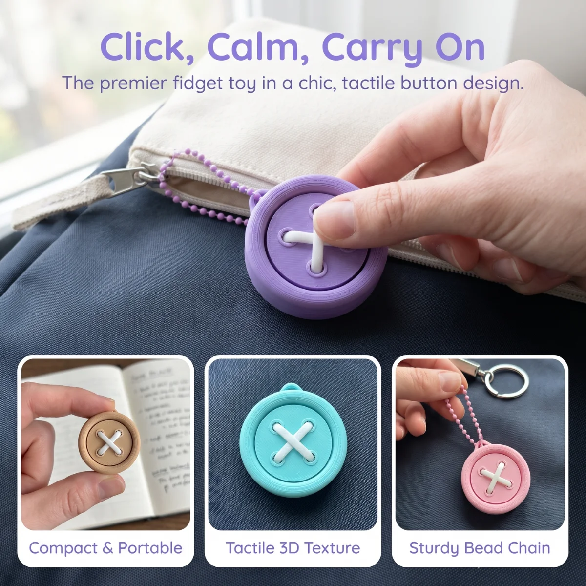 1 Pc 4cm Mini 3D‑Printed Eco‑PLA Button Fidget Clicker Toy Keychain,Tactile  Stress Reducing Accessory Pendant Bag Decoration