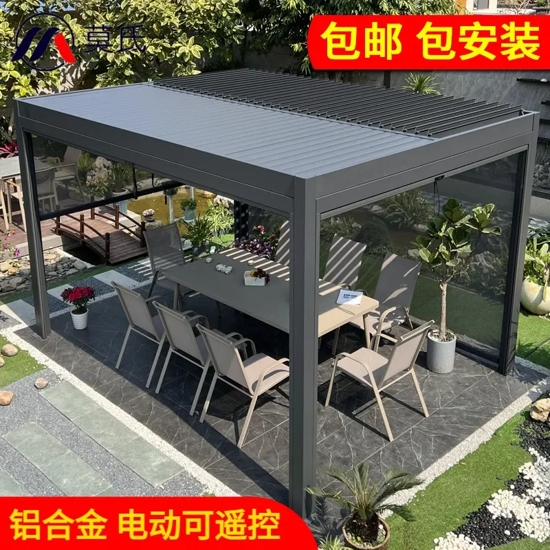 For Outdoor Courtyard Aluminum Alloy Pavilion Electric Awning Sun Room Garden Villa Yard Large Canopy Weatherproof Automatic