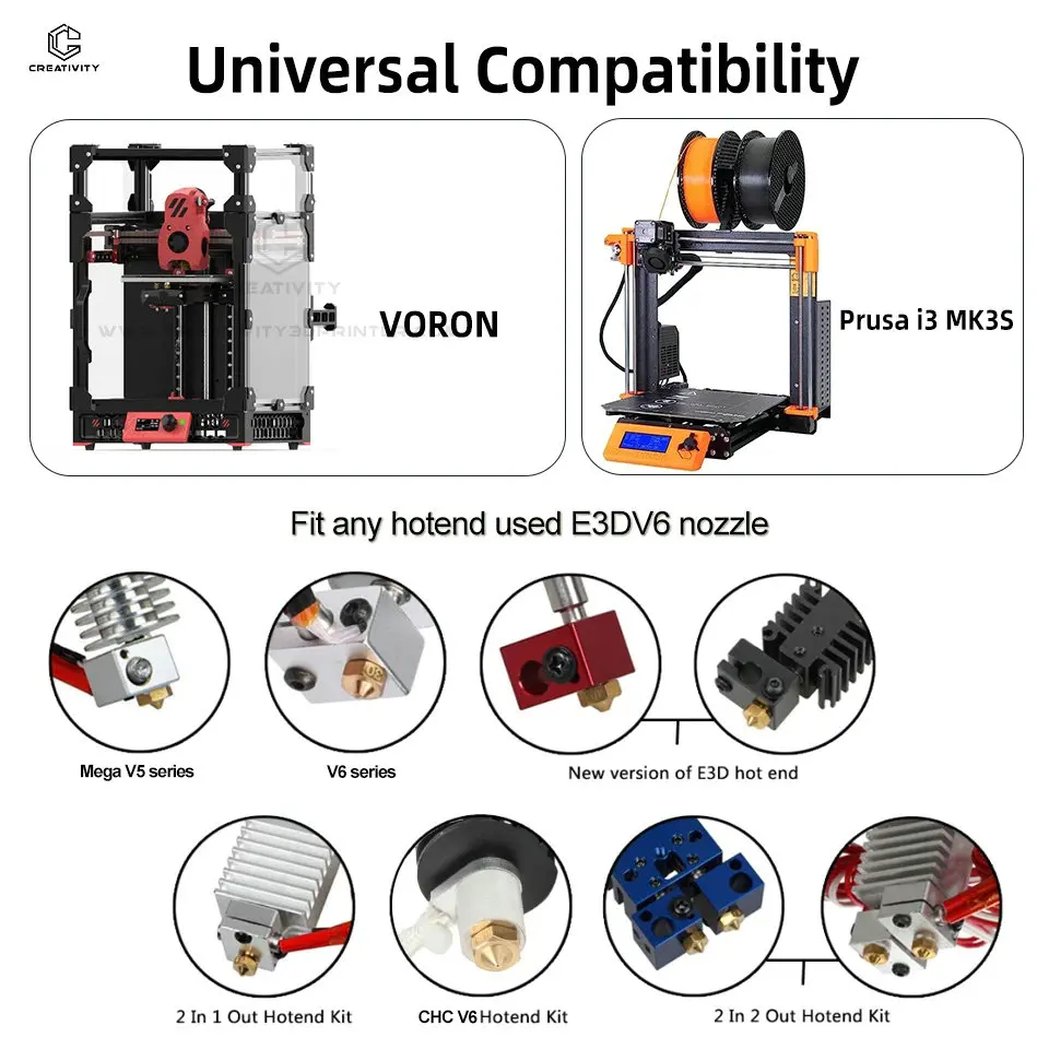 Creativiteit E3d V6 Messing Tip Nozzles 0.2/0.4/0.6/0.8/1.0Mm 3d Printer Mondstuk Voor 1.75Mm Filament Messing Koper E3d V6 High Flow