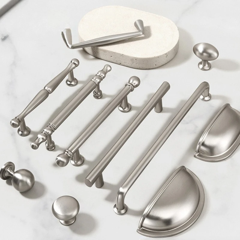 Guangluo Modern Minimalist Matte Brushed Silver Handles Zinc Alloy Wardrobe Door/cabinet Drawer Pull Handle – Solid French-style