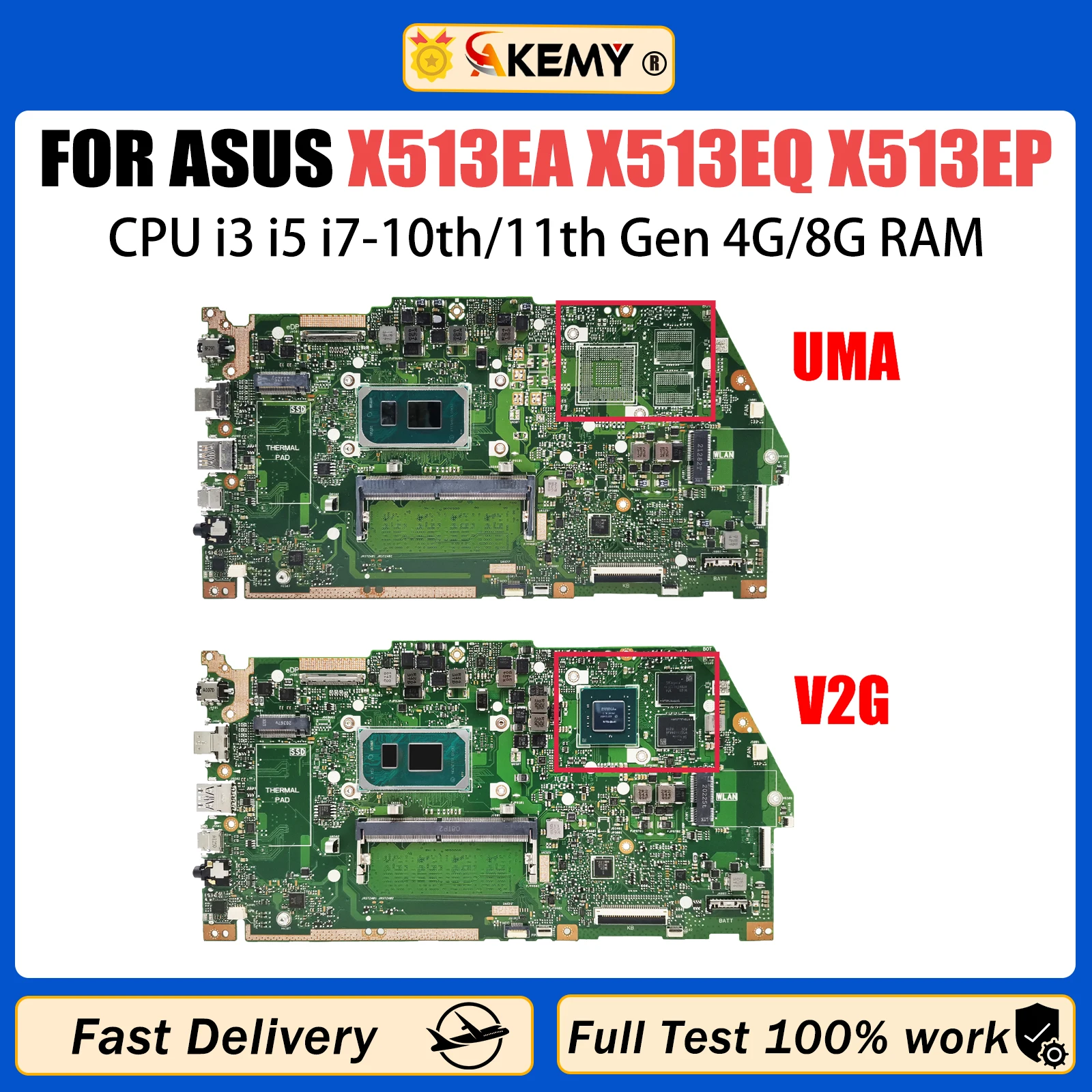 

AKEMY Mainboard X513EA X513EP X513EQ R513E K513E F513E A513E X513EQ X513EAN Laptop Motherboard I3 I5 I7 11th Gen 8GB/4GB RAM V2G