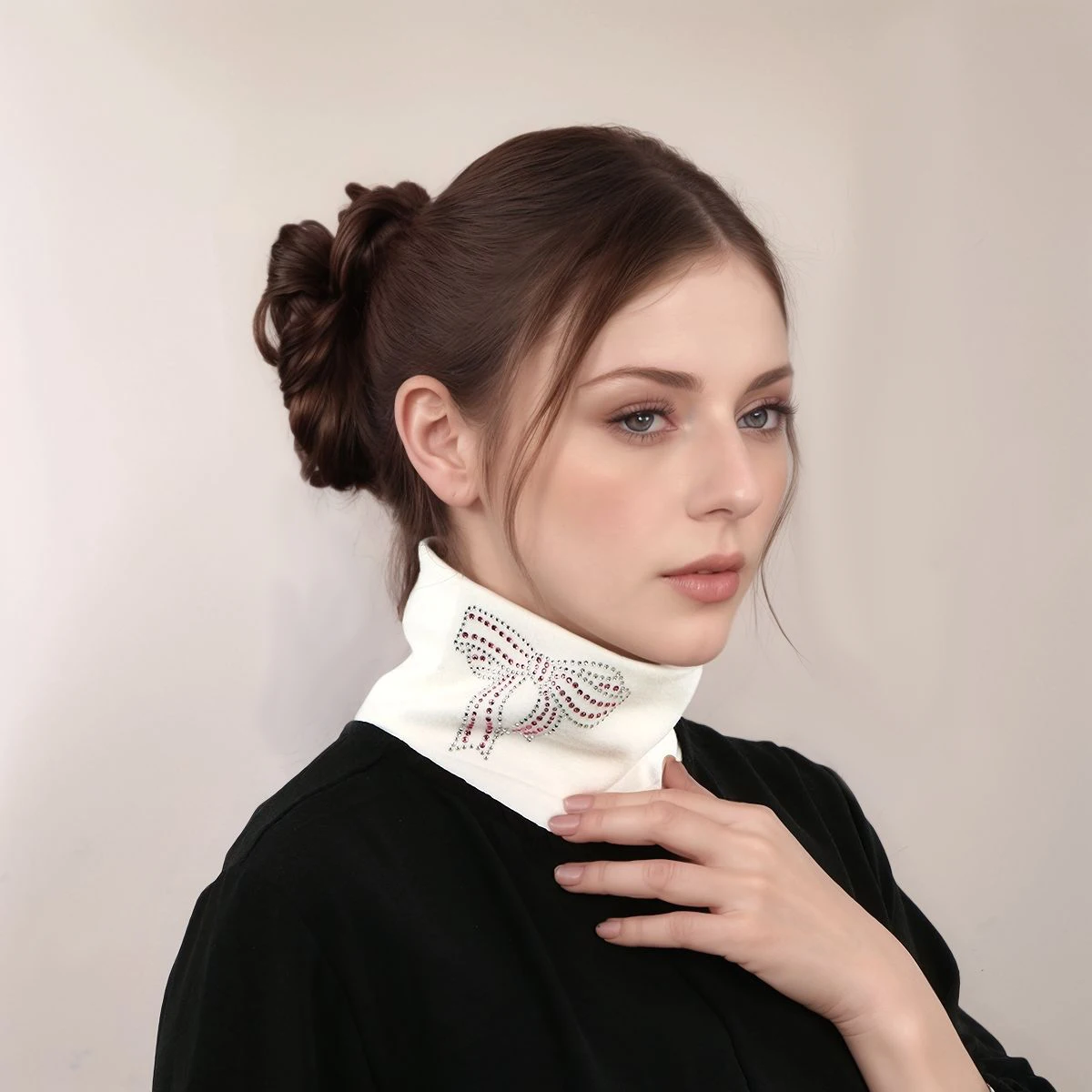 Mode Abnehmbare High Nack Gefälschte Kragen Bogen Strass Halstuch Kragen Solide Winter Warme Schal Frauen Kleidung Kragen