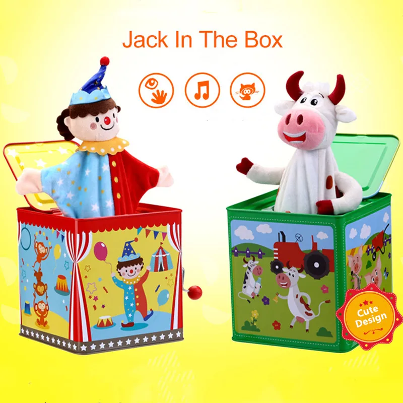 Jack in the Box Brinquedo musical infantil clássico Caixa de lata
