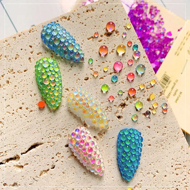 100pcs/Bag Manicure Crysta Round Flatback Acrylic Stone Rhinestones Nail Mermaid Bead Mixed Nail Art Candy Color Bead Decoration