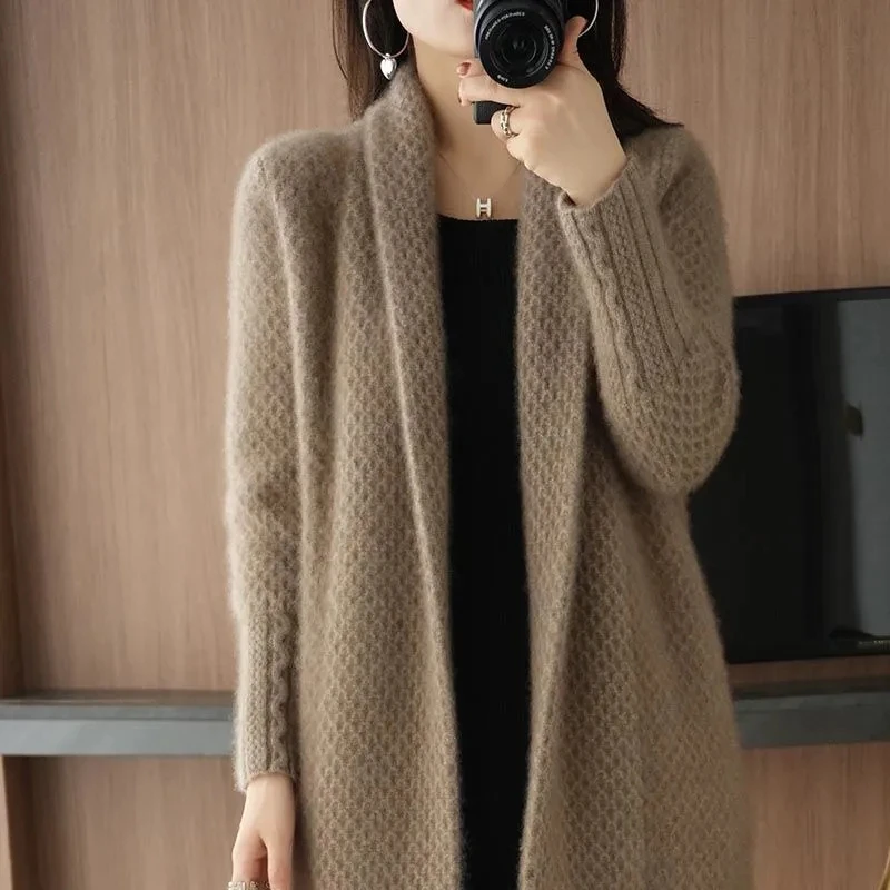 Fashion Cardigan Knitted Sweater Women Clothes Autumn Winter New Long Sleeves Jacket Mid-Length Vintage Knitwear Female G2128