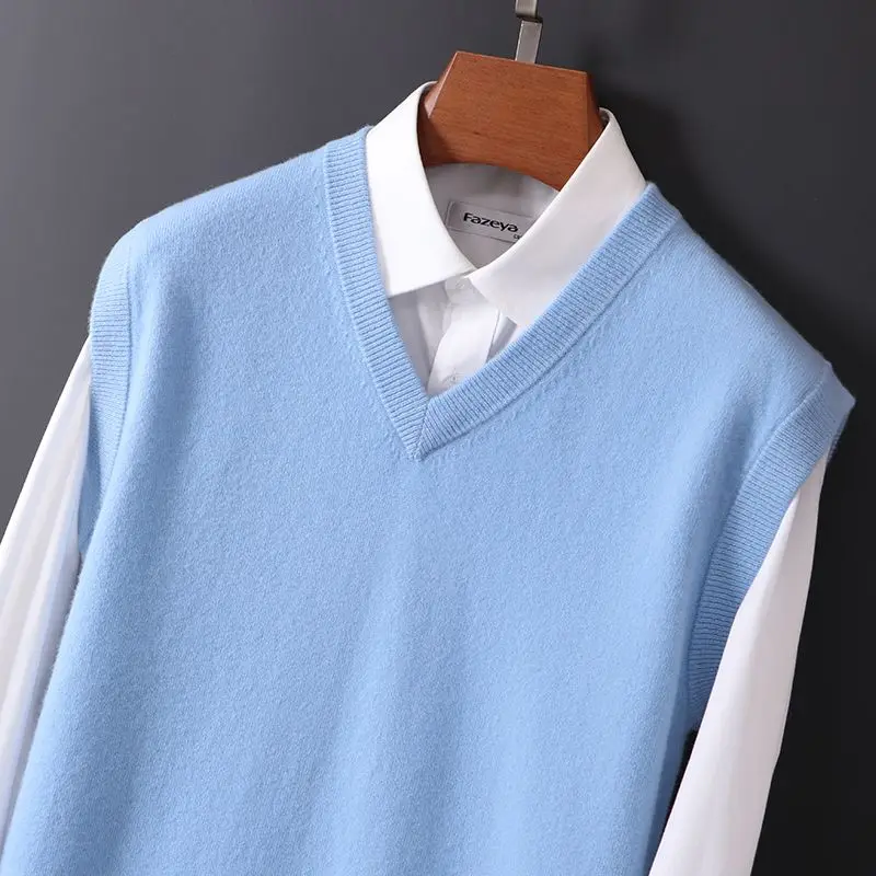 

Мужской шерстяной жилет-пуловер без рукавов с V-образным вырезом, вязаный свитер-базовый слой, мягкий кашемировый жилет для мужчин