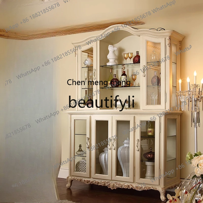 

Integrated glass door wine cabinet against the wall storage cabinet ivory white solid wood storage jewelry display cabinet H