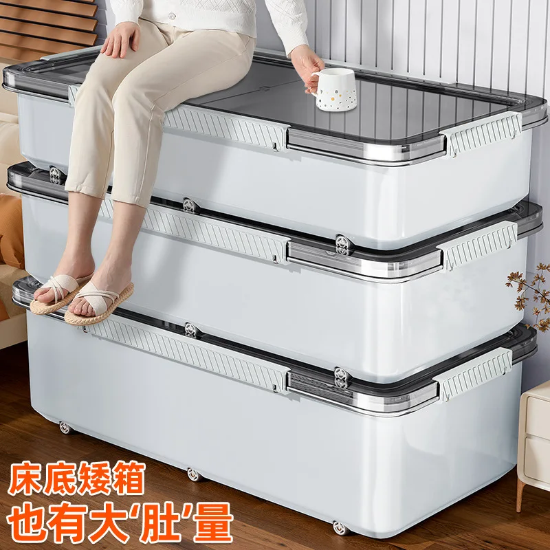 

Under the bed storage box with pulley Flat storage box Drawer type transparent finishing ******der the bed storage artifact